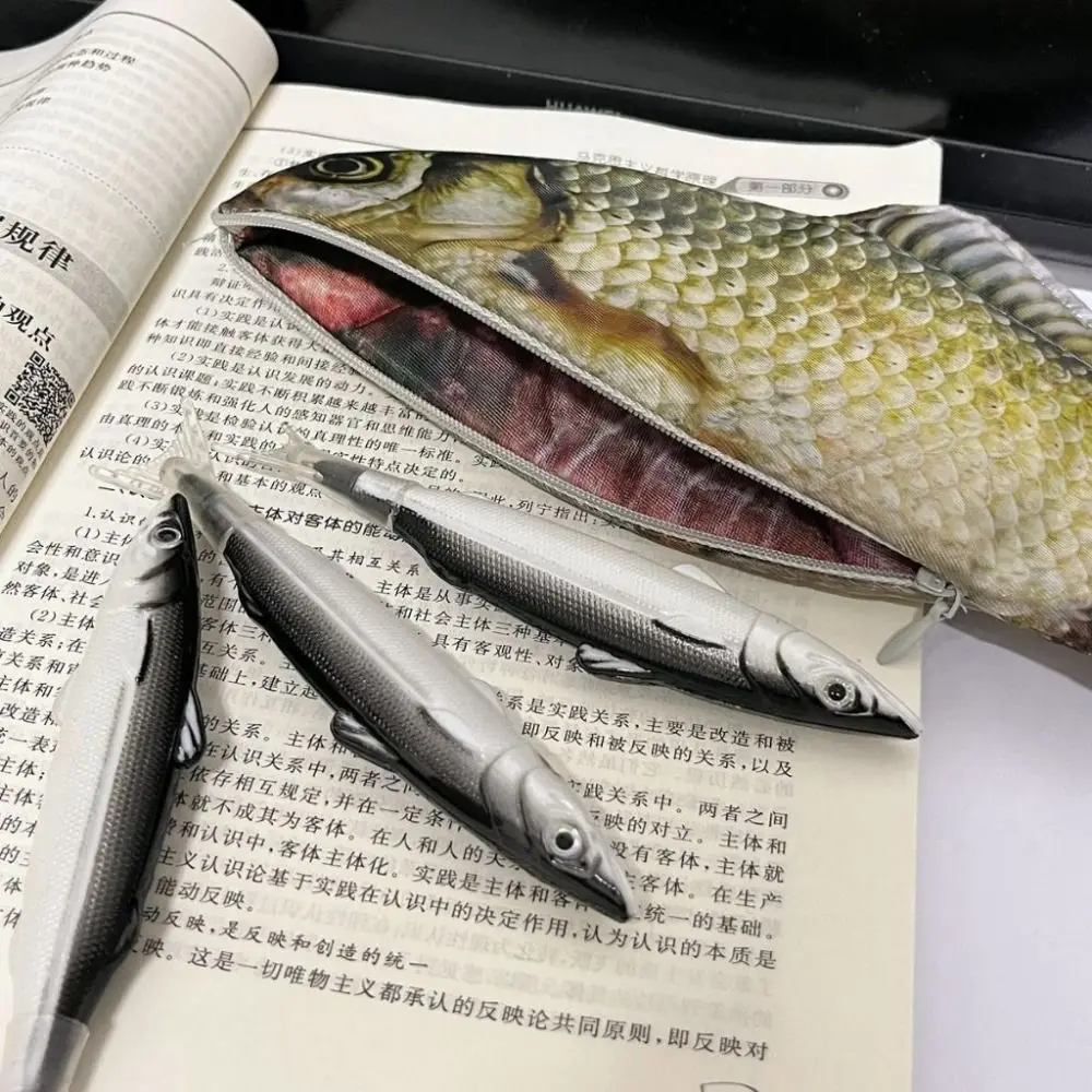 Cartoon Large Capacity Pen Bag Simulated Crucian Carp Multifunctional Pencil Case Pen Box Student