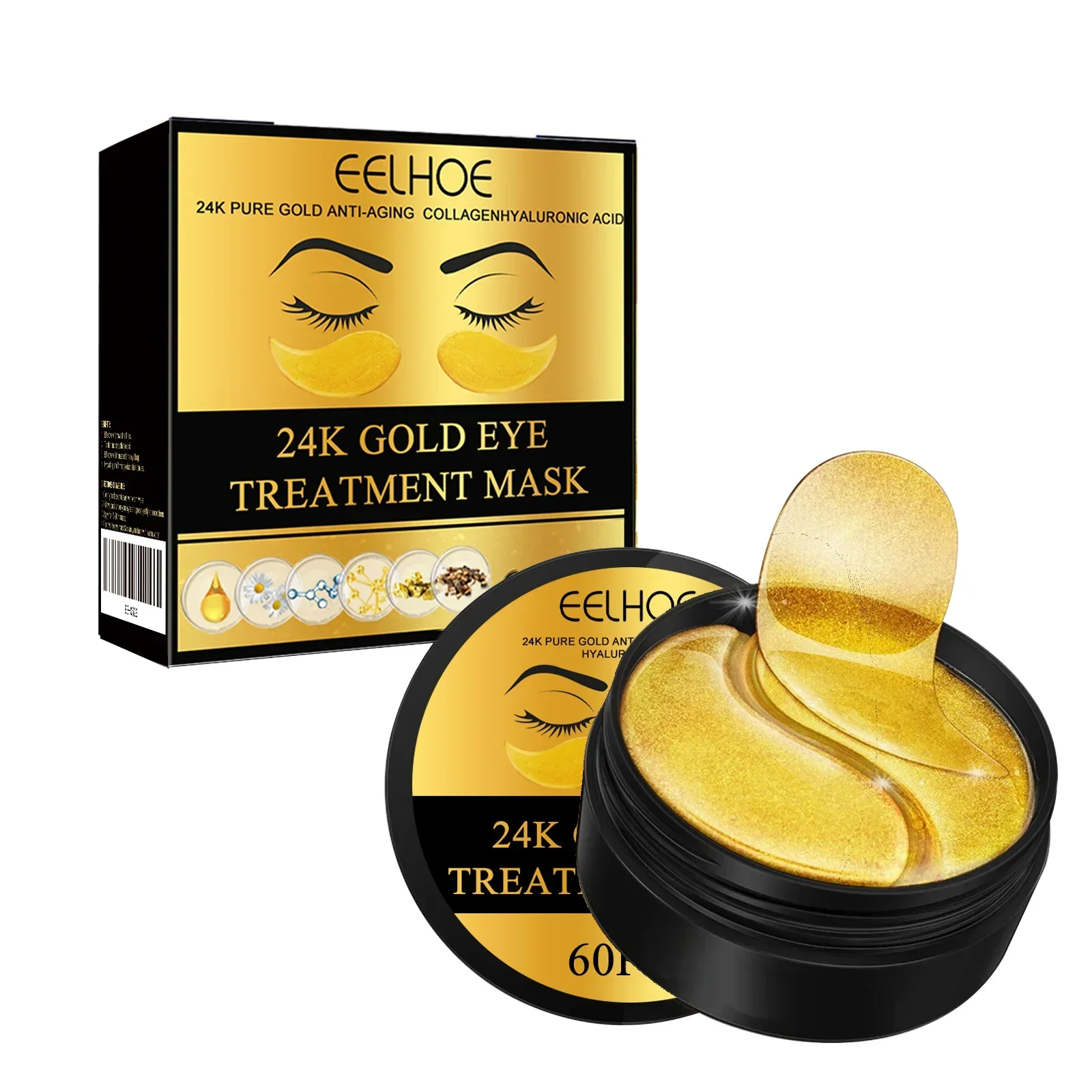 EELHOE 24K Gold Hyaluronic Acid Eye Mask Remove Dark Circles and Fine Lines Eye Patch Hydrating and Moisturizing Care Products