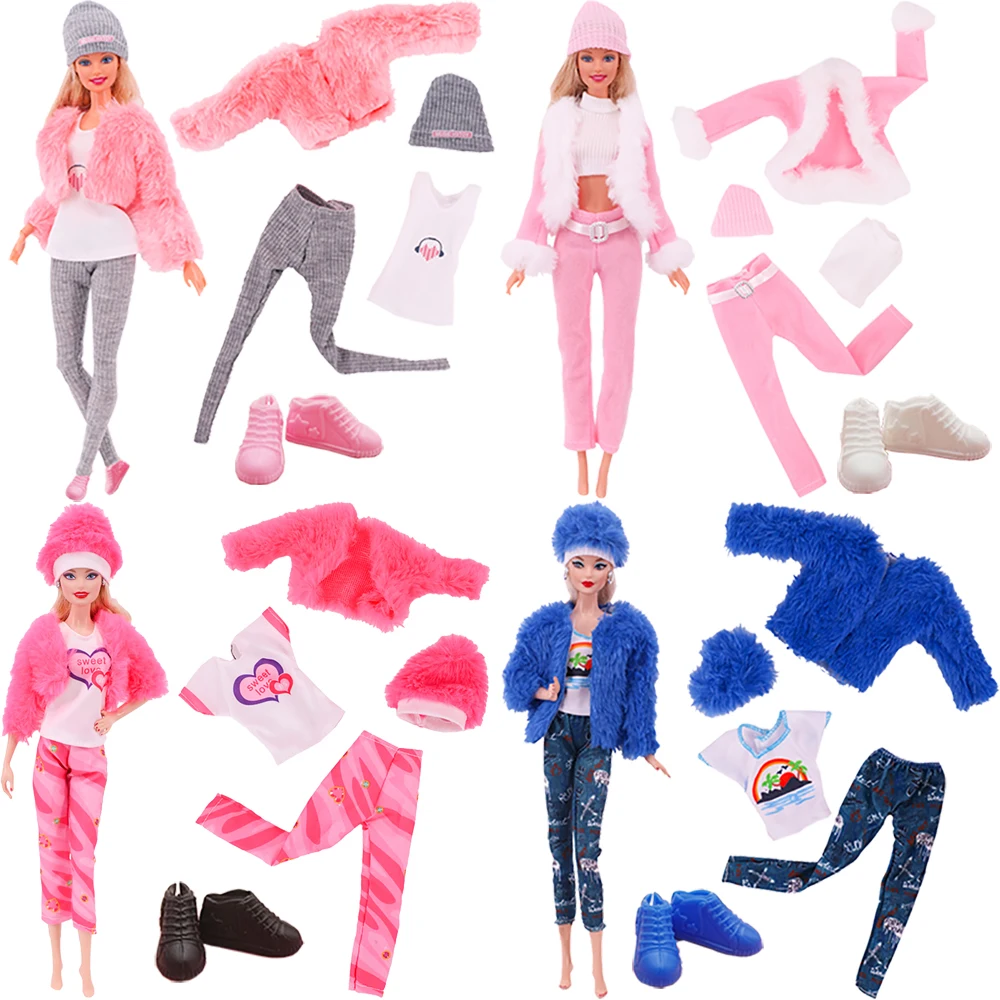 5 Pcs/Set=Fashion Outfit + Top + Pants + Hat + Sneakers For Barbie&1/6 BJD Blyth Doll Accessories