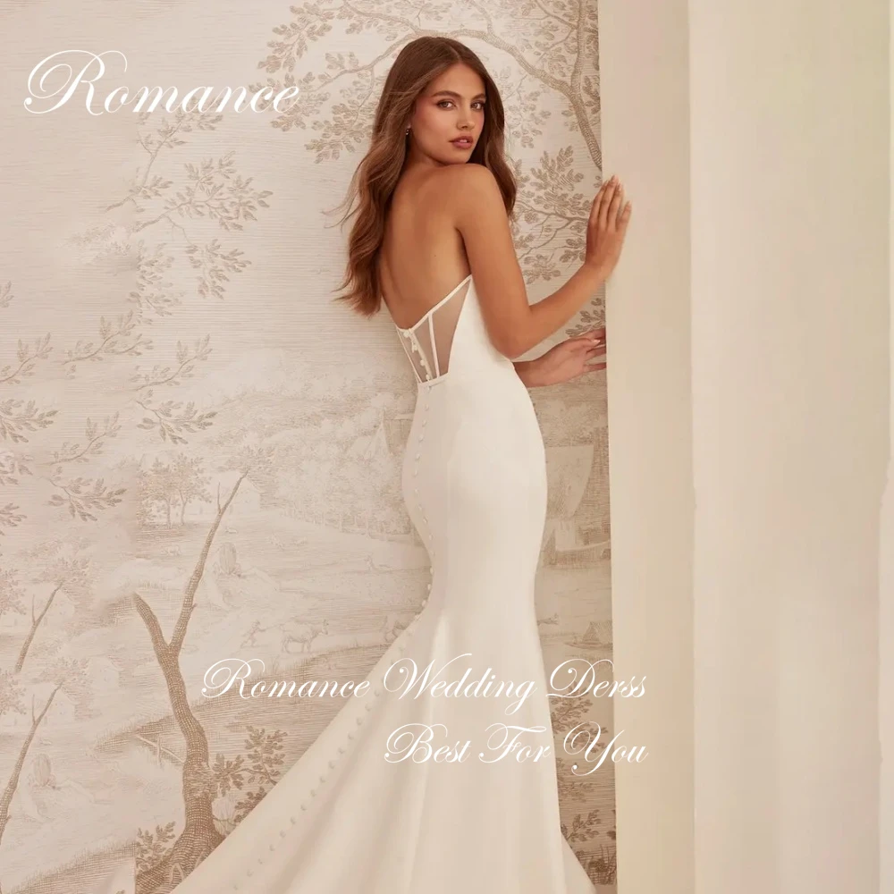 Simple V-Neck Mermaid Wedding Dress Women Sleeveless Open Back Buttons Floor-Length Court Train Vestidos De Novia Customized image 3