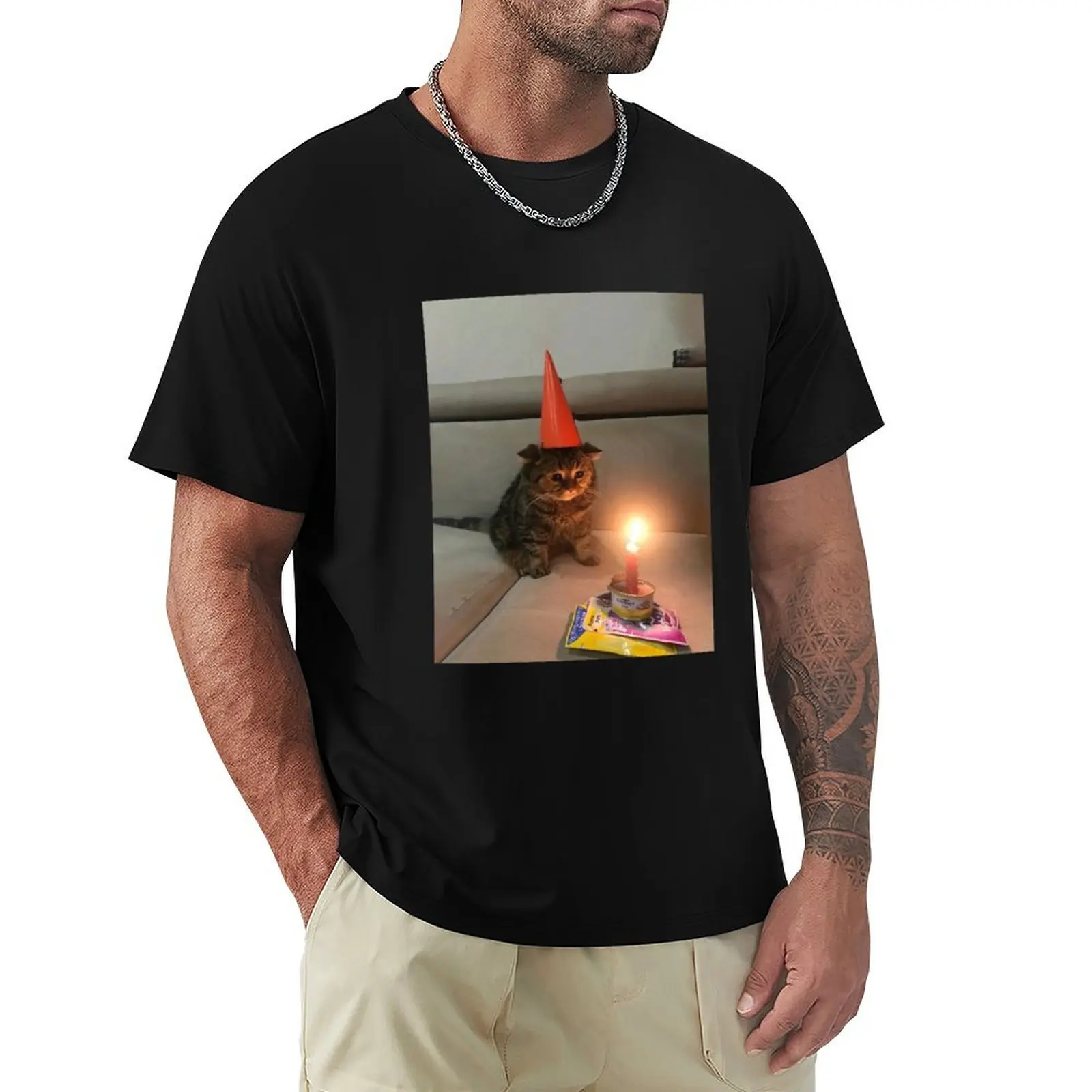 

Sad Birthday Cat Meme T-Shirt Funny t-shirt blue lock shirts graphic tee men