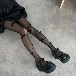 Medias de perlas bordadas con lazo de terciopelo rosa para mujer, pantimedias para niñas dulces, medias lindas Kawaii, estilos JK Lolita, nuevo
