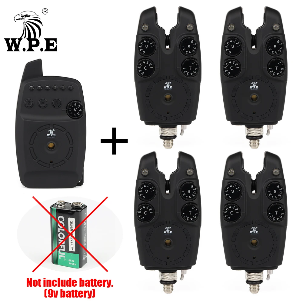 W.P.E 1set Carp Fishing Bait Alarm 4+1 set LED Sound Wireless Electronic Carp Feeder Fishing Alarm Alert Indicator Fish Tackle