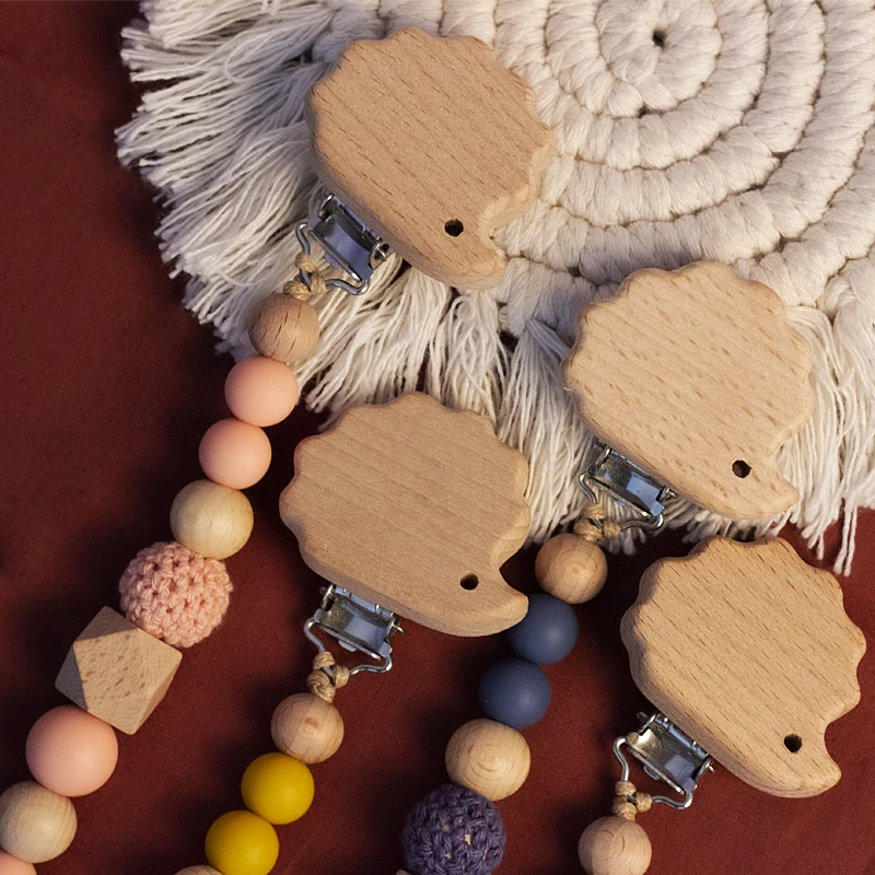 Custom Name Hedgehog Wooden Personalized Baby Pacifier Chain Silicone Bead Dummy Nipple Holder Teether Pendant Newborn Gift