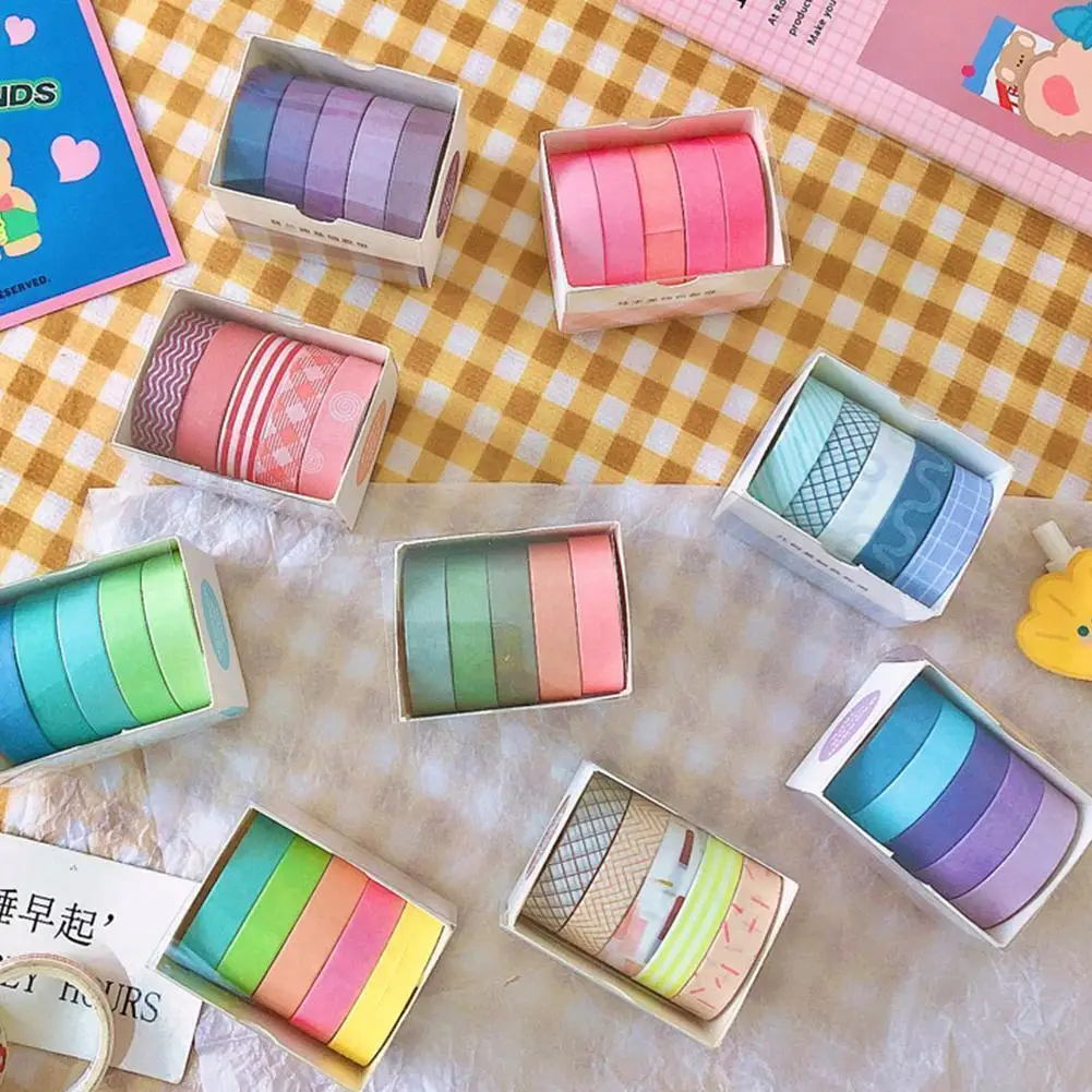 5 Pcs/Box Cartoon Paper Tape Set Girl Heart Macarons Hand Account Stickers Students Diy Decorative Stickers Stationery Supplies