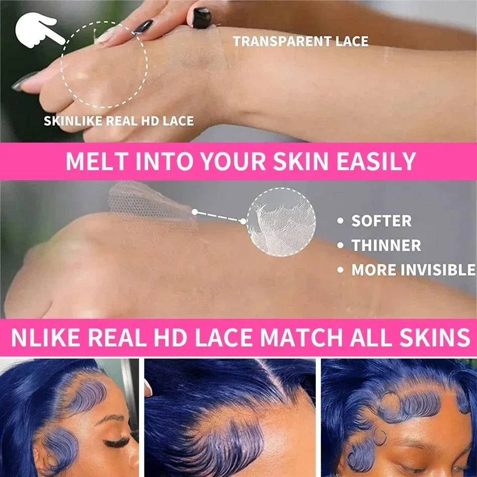 الباروكات شعر الإنسان الأزرق 13x4 غلويليس الباروكات ارتداء الشعر البشري والذهاب الجسم موجة HD الدانتيل شعر مستعار أمامي 13x6 اللون الأزرق شعر مستعار أمامي للنساء