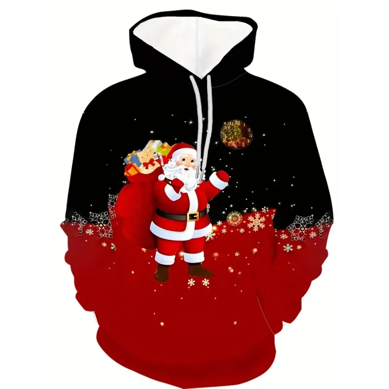الرجال مقنعين هوديس 3D يطبع عيد الميلاد سانتا كلوز البلوز الرباط كم طويل الشارع الشهير عيد الميلاد الجدة الملابس