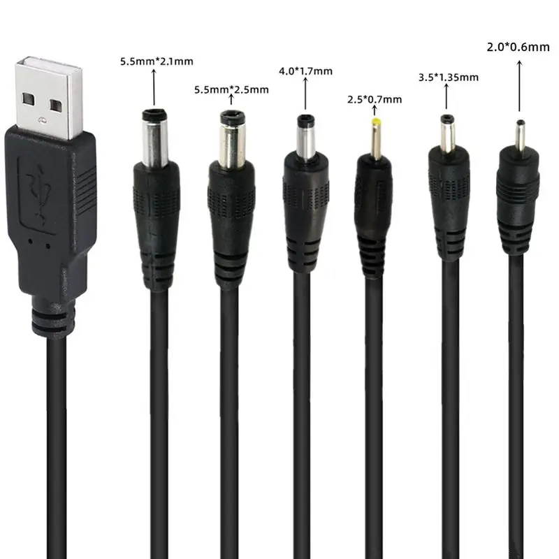 5V2A USB To DC Power Plug 5.5 * 2.1/5.5 * 2.5/4.0 * 1.7/2.0 * 0.6/3.5 * 1.35/2.5 * 0.7mm Adapter/Router/Desk Lamp Charging Cable