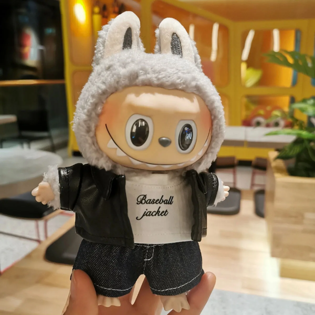 ﻿ Leather Jacket and Skirt Motorcycle Style Clothing Suitable for 17cm Labubu Clothing Set