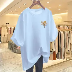 Women Fashion Animal Printing Basic Tshirt Summer Casual Loose O-neck Short Sleeve Top Tee Office Lady Cotton Oversized Pullover