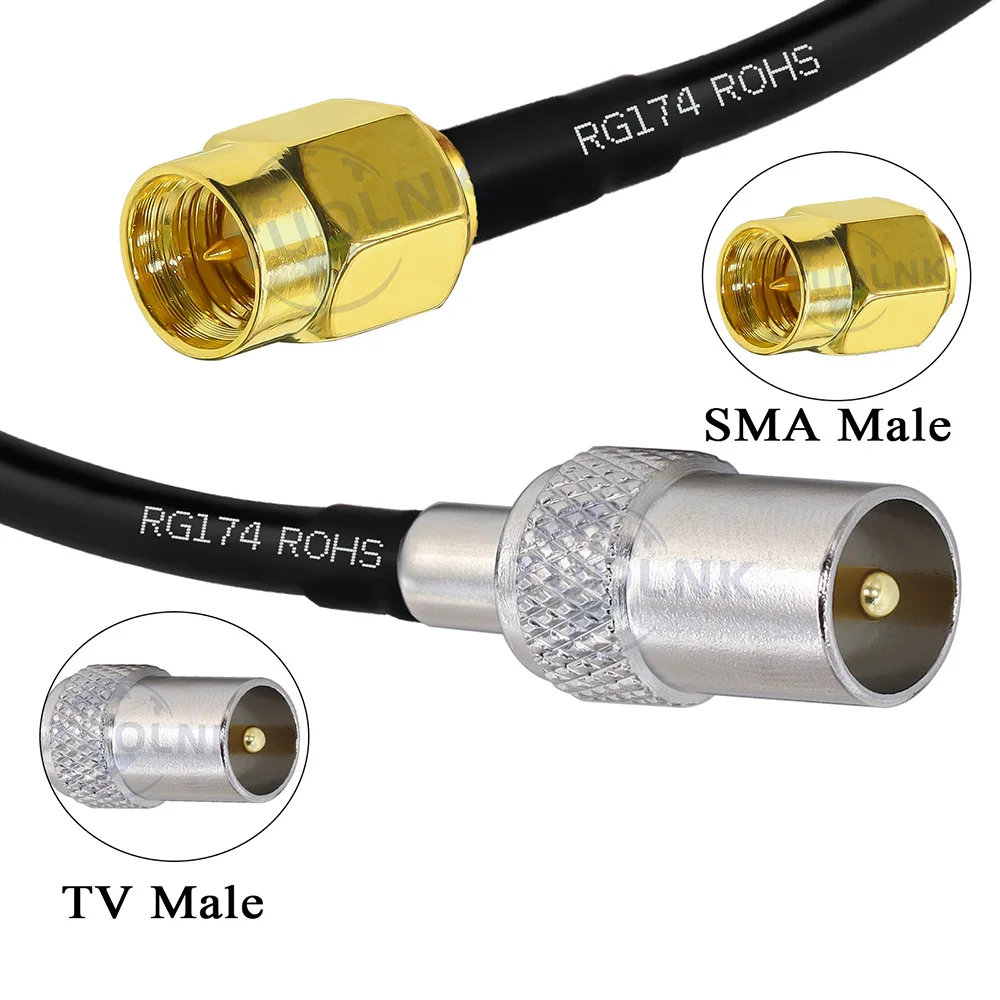 RG174 Coax Cable IEC PAL DVB-T to  SMA to TV Male Plug & Female Jack RF Jumper pigtail 50Ohm RG174 RF cable