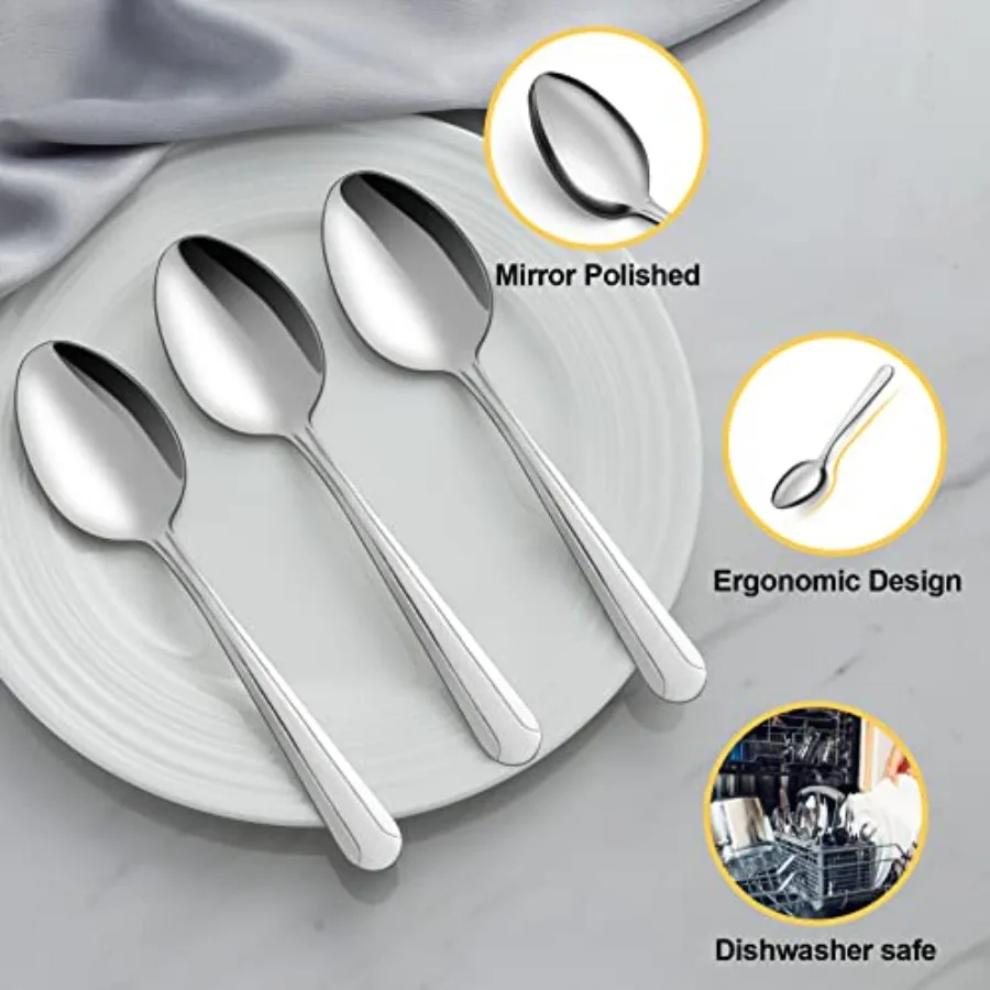 BEWOS 24 Pieces Spoons Set 7.5 Inch Stainless Steel Silverware Dinner Spoons with Mirror Polished Finish Dishwasher Safe Tables