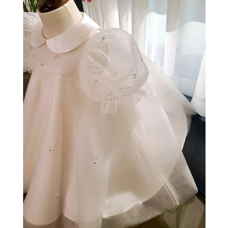 2024 Princess Tulle Dress for Baby Girls Children Christenning White Dresses Toddlers First Birthday Party Costume Kids Boutique