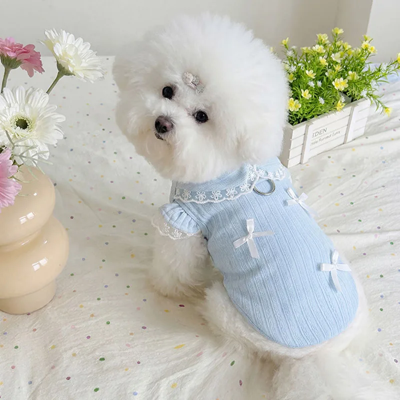 Sudadera con capucha rosa y azul para perros y gatos con lazo - imagen 4