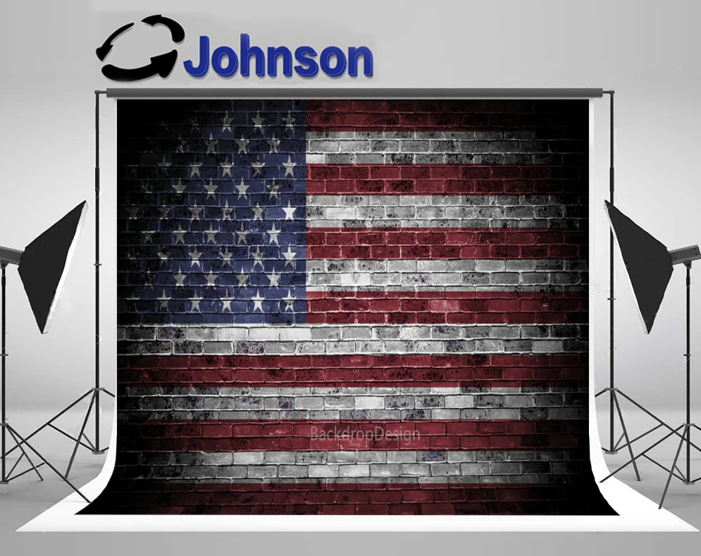 

JOHNSON Rustic Dark Brick Wall Large American Flag backdrops High quality Computer print party backgrounds