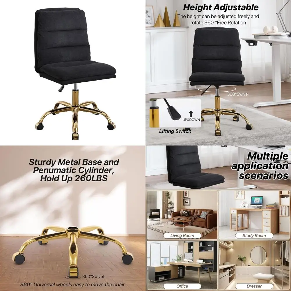 

Modern Ergonomic Armless Swivel Chair with Adjustable Height and Wheels, Comfortable High-Back Office Desk Chair for Home (Black