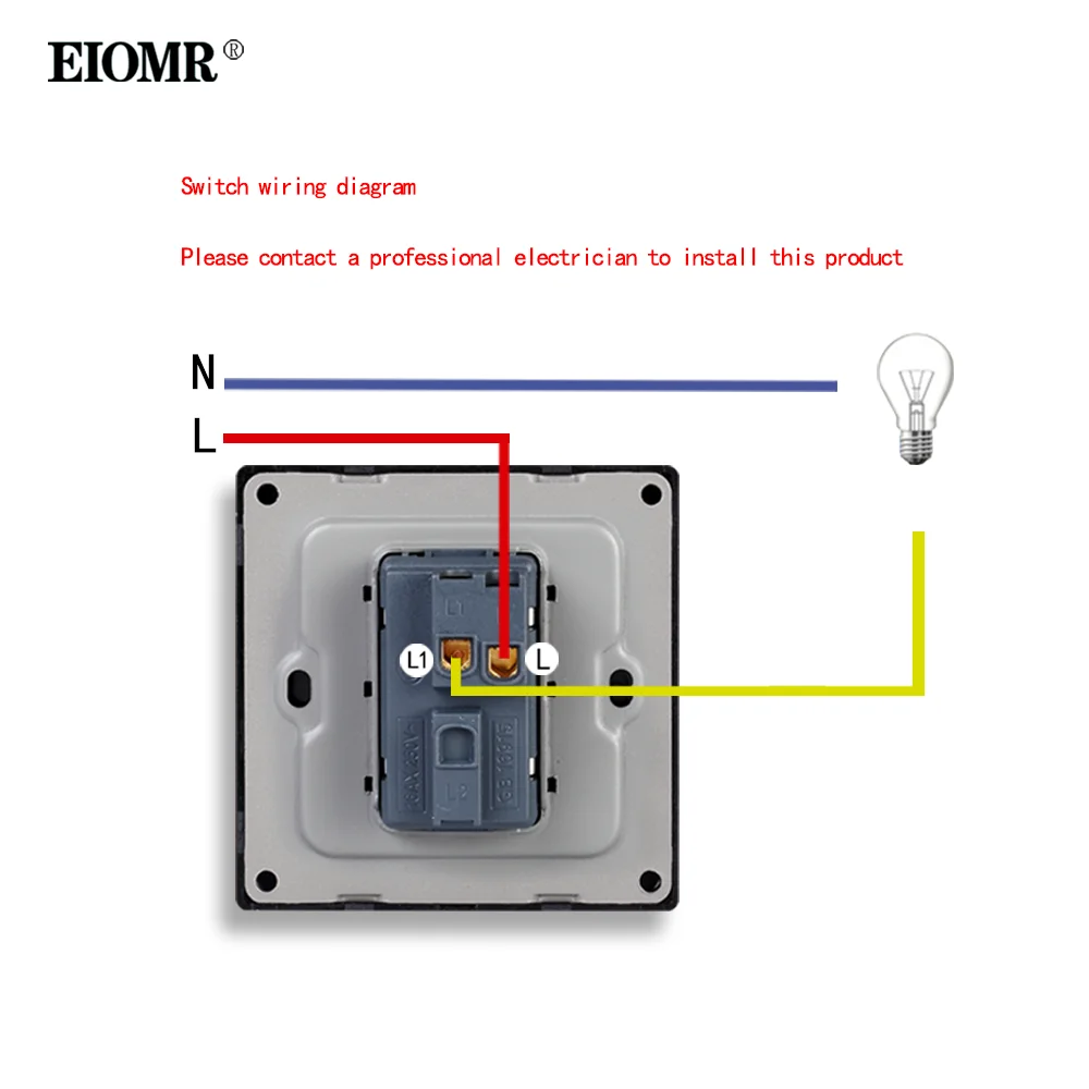 Eiomr 벽 스위치 조명, 1 갱 1 양방향 제어 소켓 푸시 단추, EU 표준, AC 110V-250V 토글 스위치, 온/오프 램프 벽 스위치