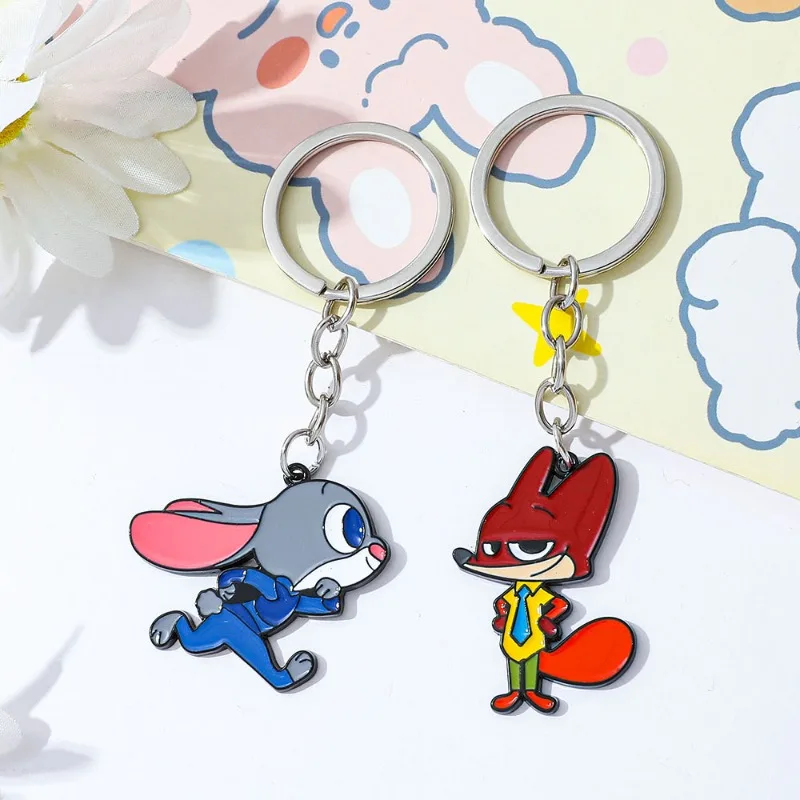 

2pcs Disney Zootopia Cartoon Figure Judi Nick Keychain Disney Pendant Keyring Backpack Jewelry Accessories for Valentine's Day