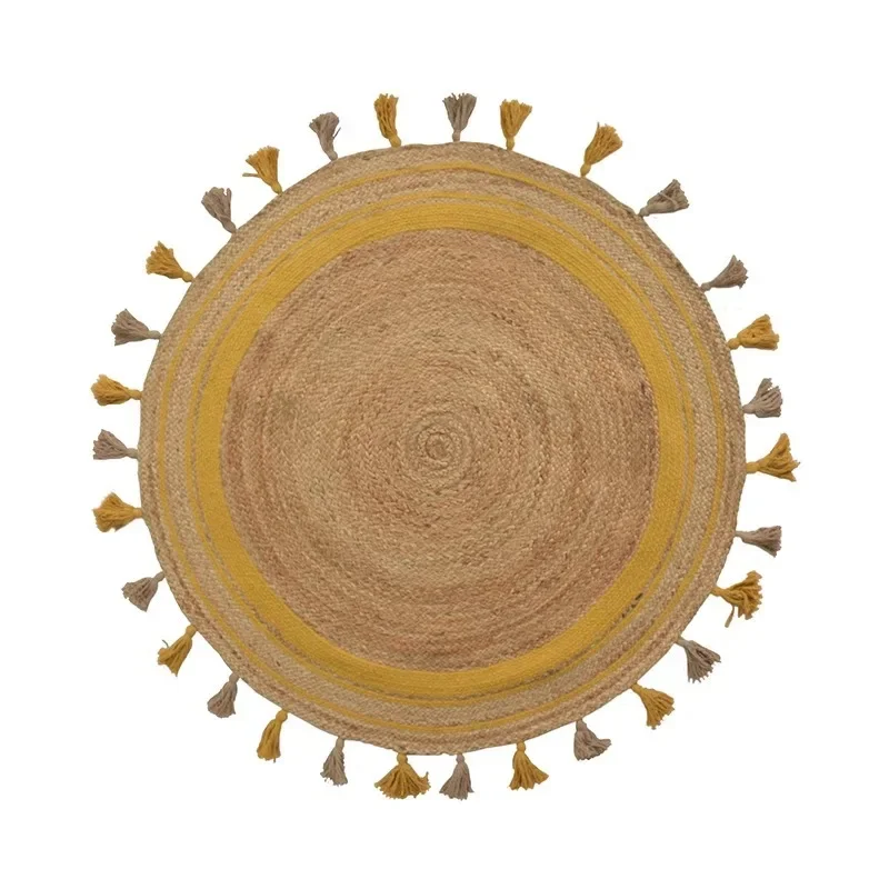 

Indian bohemian style, jute glue-free carpet, hand-woven, living room round floor mat, Japanese coffee table cloakroom