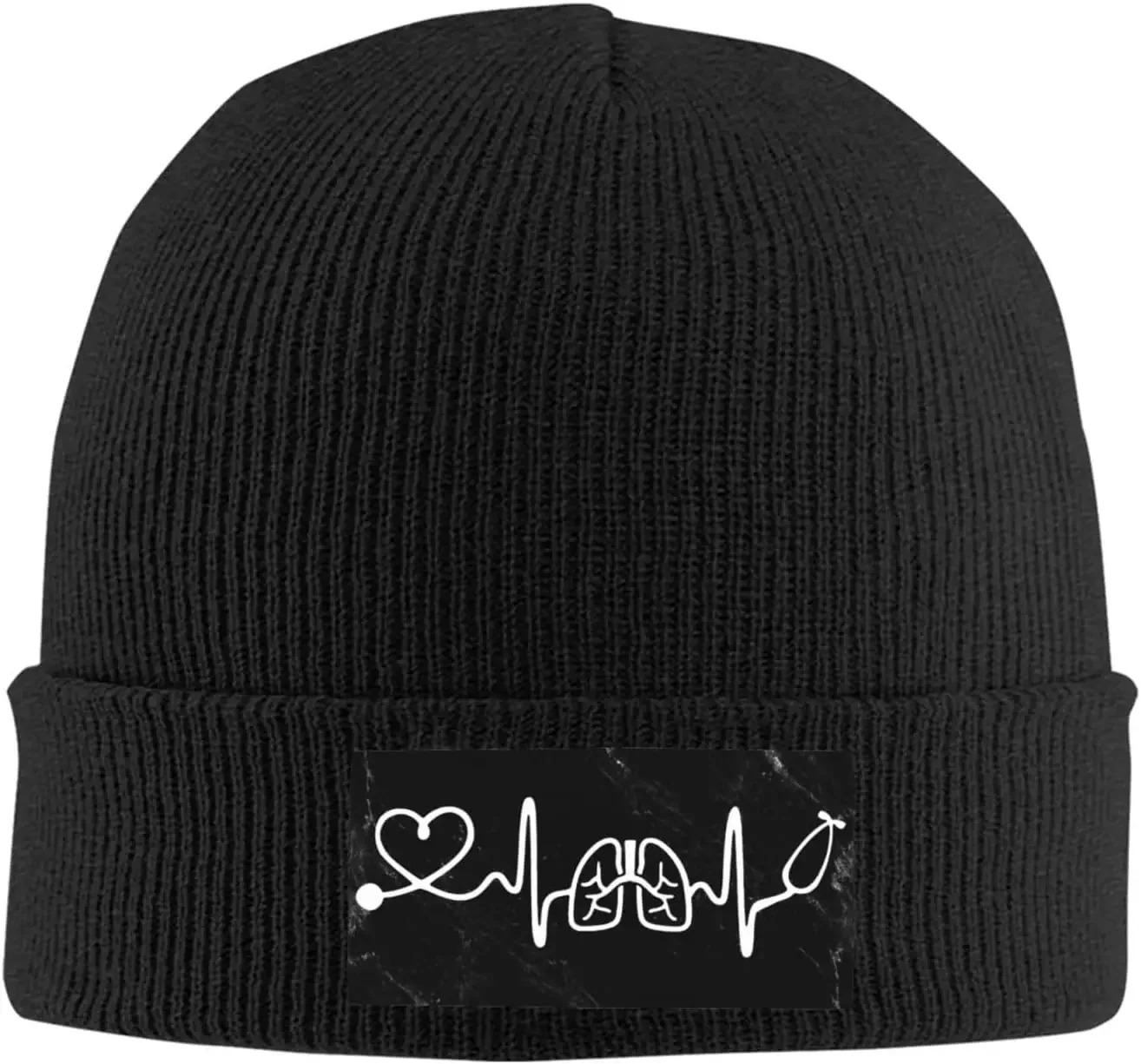 Respiratory Therapist Heartbeat Knit Cap for Men Women Winter Warm  Beanie Hatblack