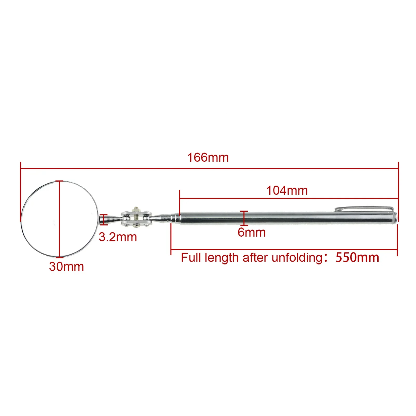 1Pc Rotatable Mirror Angle Telescopic Mirror Extendible Inspection Stainless Steel Detection Car Repair Tool Endoscope Equipment