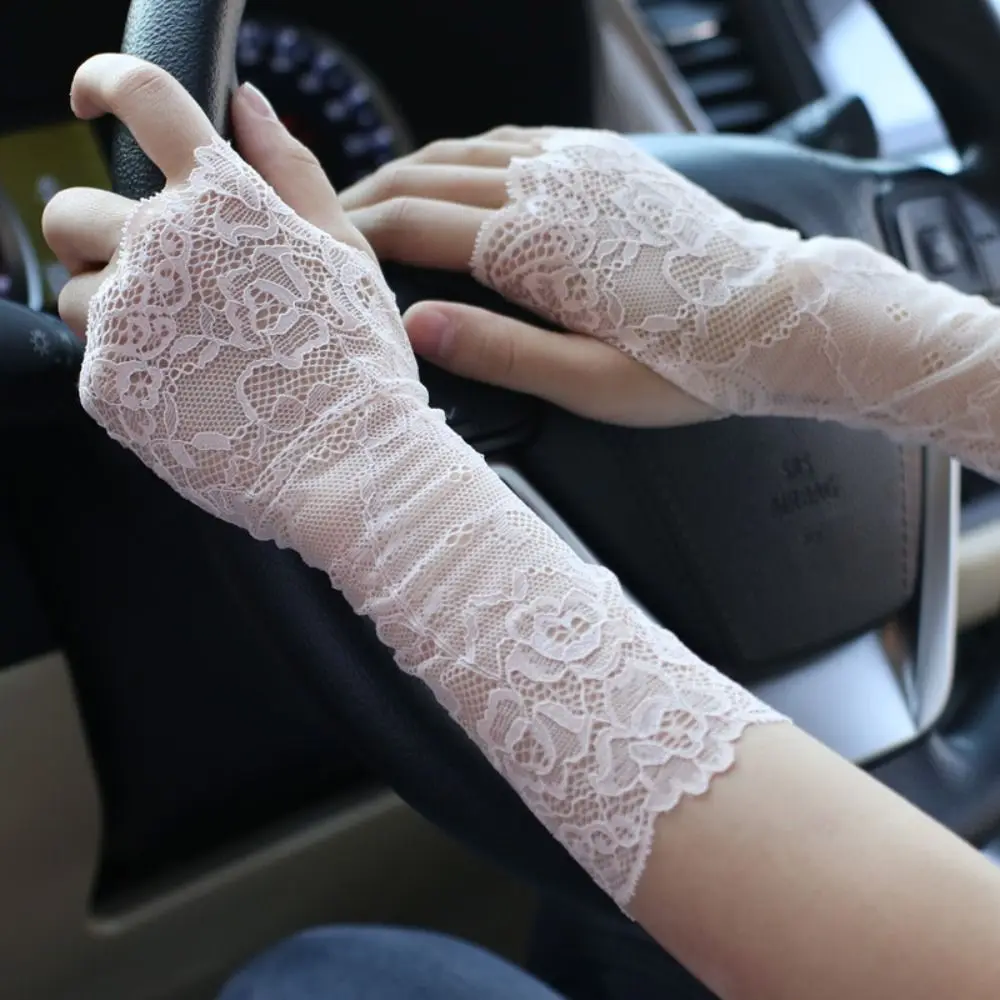 Summer Women Sexy Mesh Lace Sunscreen Half Finger Gloves Breathable Thin Driving Cycling Cosplay