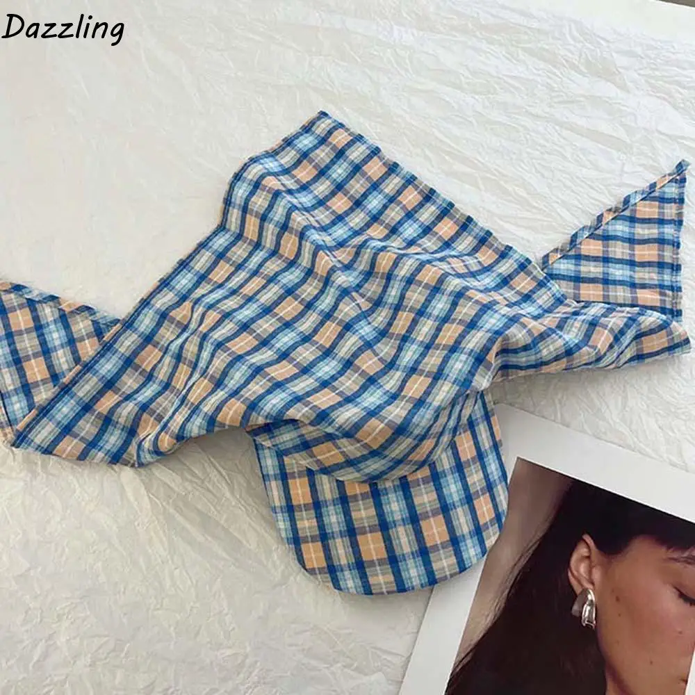 

Korean Style Headscarf Baseball Hat Plaid Breathable Triangle Headscarf Hat Soft Cotton Strappy Bandana Cap Mountaineering
