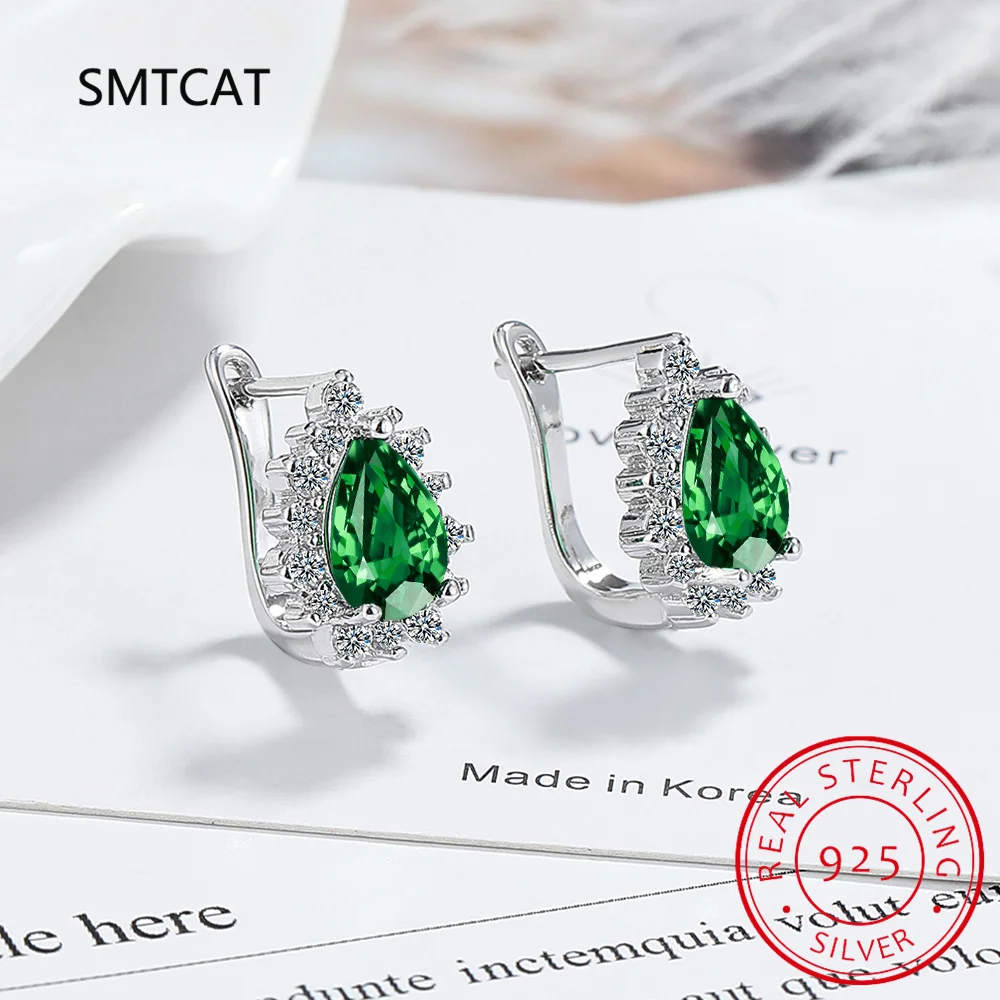 

Pear Cut Green Simulated Nano Emerald 925 Sterling Silver Waterdrop Hoop Earring for Woman Fashion Gemstone Jewelry Wedding Gift