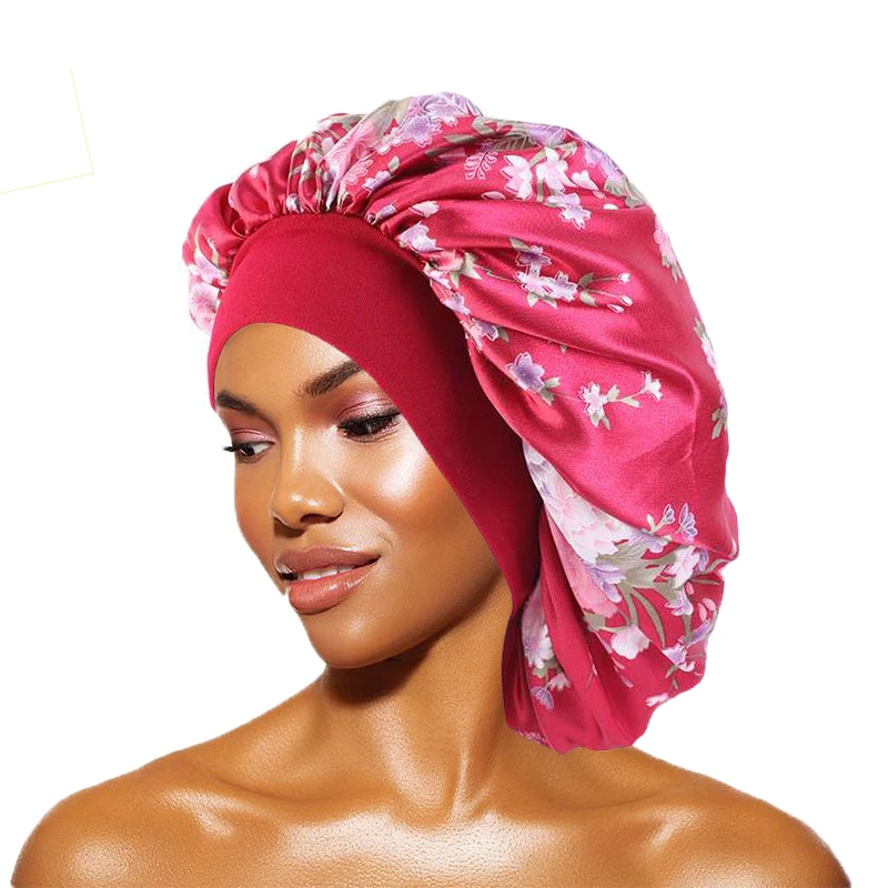 

3Pcs/Lot Fashion Women'S Satin Bonnet Large Sleeping Hat Nightcap For Lady Elastic Band Hair Care Bonnets For Women Curly Hair