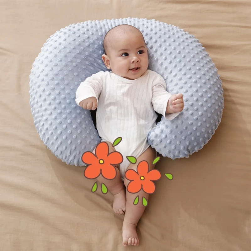 Baby Breastfeeding Pillow Soft & Breathable Infant Nursing Cushion Pad with Dotted Backing, Solid Color Head Support Mat