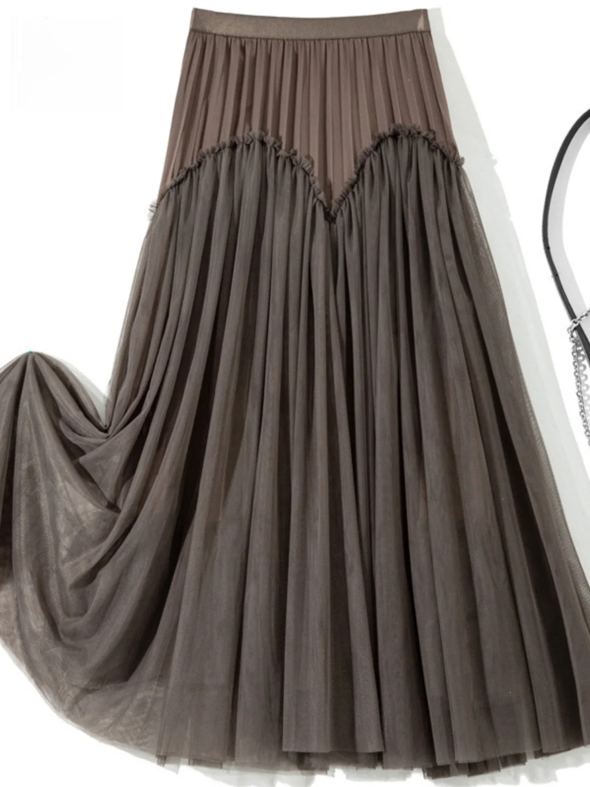 

Элегантная цветная кружевная юбка с деревянной отделкой, летнее миди-платье с высокой талией, А-силуэт, из полиэфирного волокна