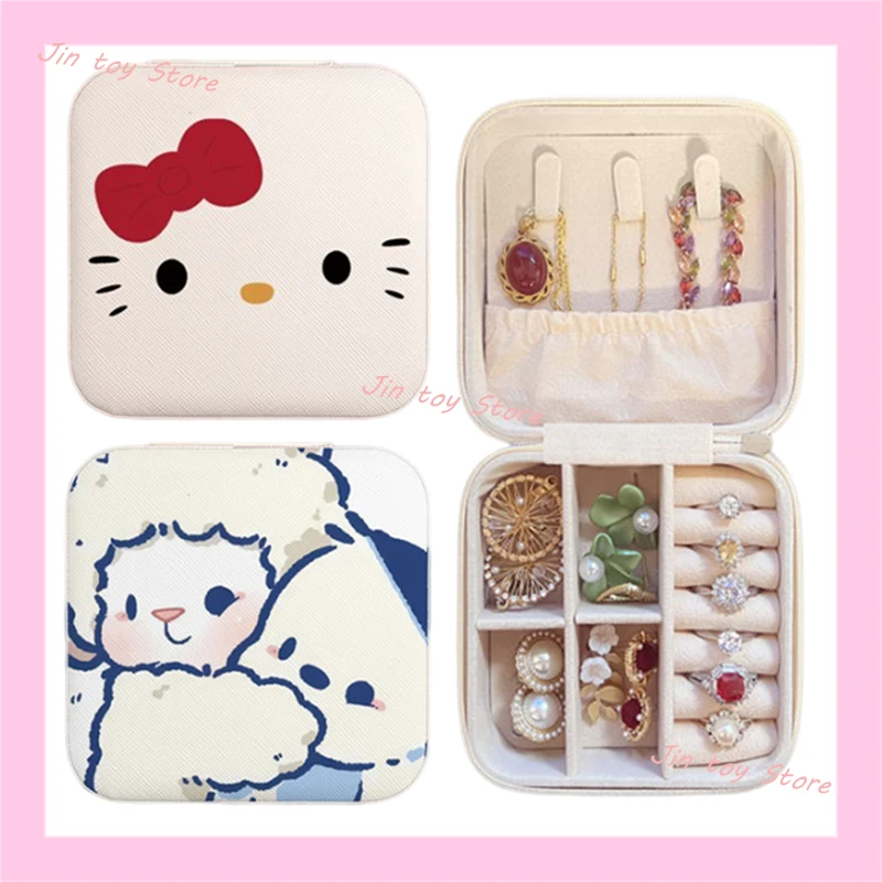 

Kawaii Sanrio Hello Kitty Pochacco Jewelry Box Cartoon Printed Travel Portable Earrings Necklace Ring Mini Jewelry Storage Box