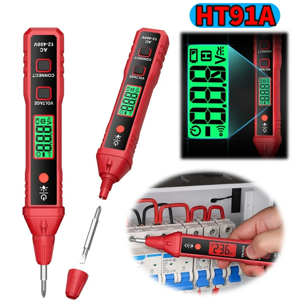 Non-Contact AC Voltage Tester Electrical Pen Sound and Light Alarm AC 12-400V Wire Breakpoint Finder for Live/Null Wire Judgment