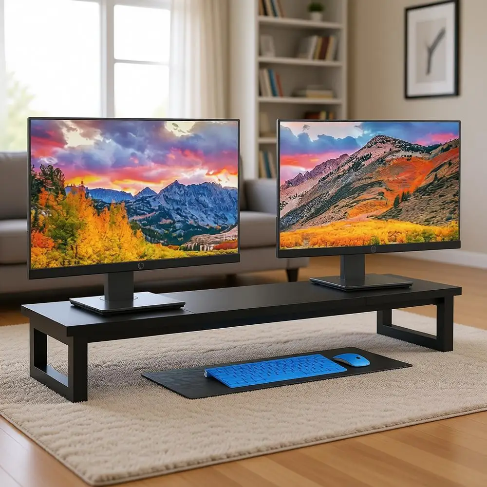 

Подставка для двух мониторов 39 дюймов, большой деревянный органайзер для стола под компьютер, ноутбук и телевизор