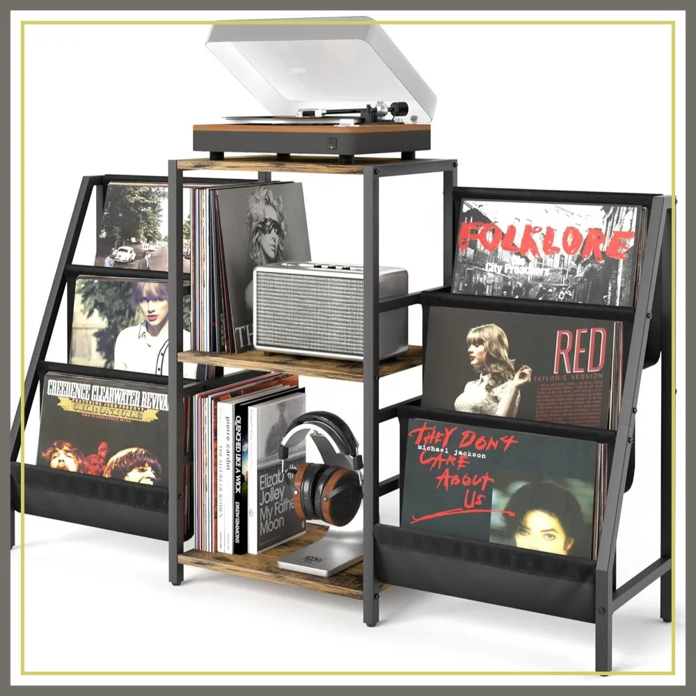 

Record Player Stand with Vinyl Storage, Turntable Table Holds 280 Albums, Media Cabinet with Display Shelf