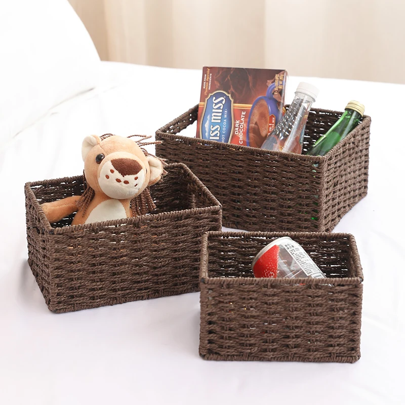 

Imitation Wicker Storage Basket Bin Shelves Cupboard Drawer Sundry Bath Cosmetic Towel Container Paper Rope Organizer Container