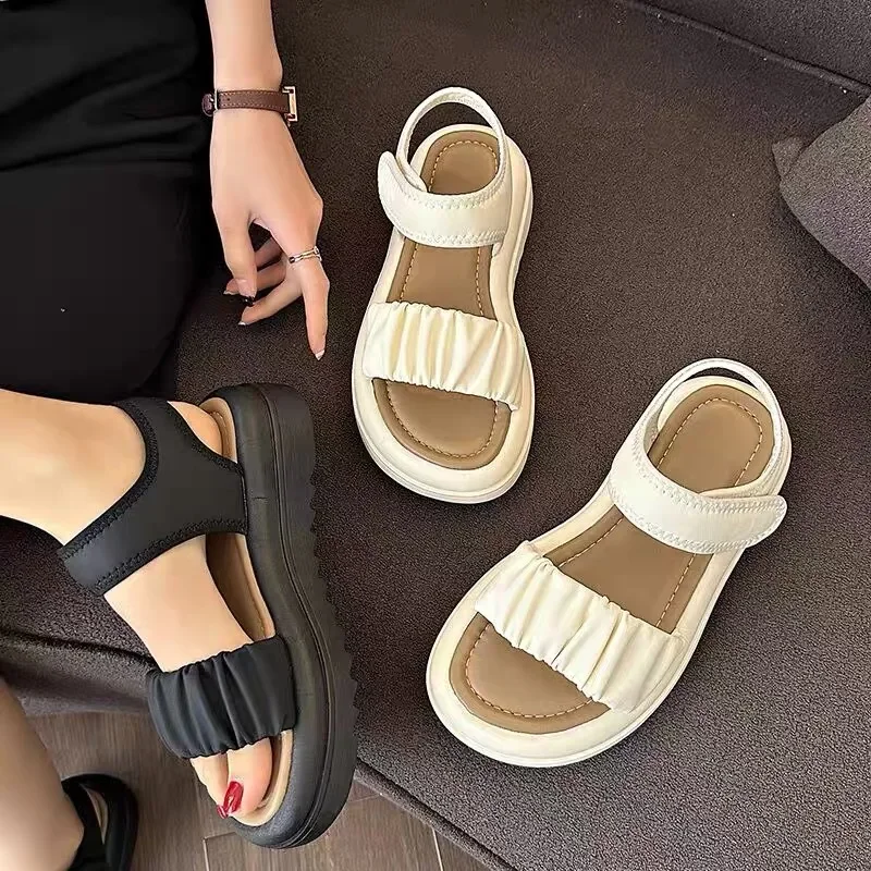 Sandalias de playa para niñas, zapatos bonitos con patrón plegable, calzado exterior antideslizante de fondo suave