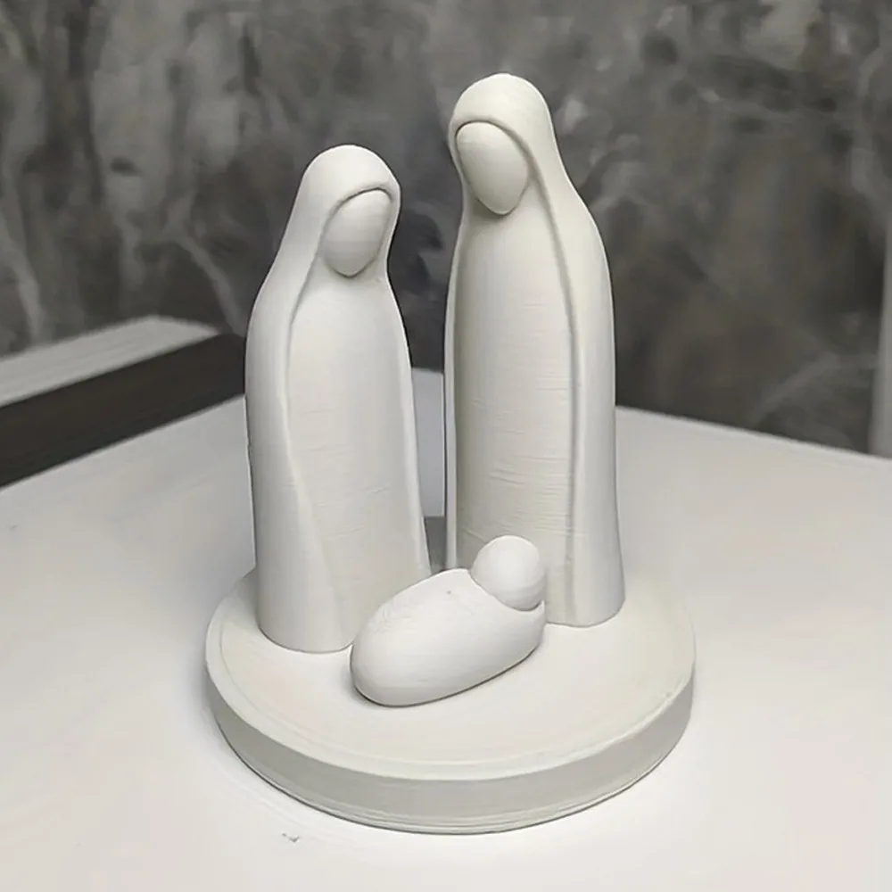 3D Printed Mini Nativity Scene Figurine Minimalist Abstract Jesus Birth Sculpture Modern Style Cute Holy Family Nativity Statue