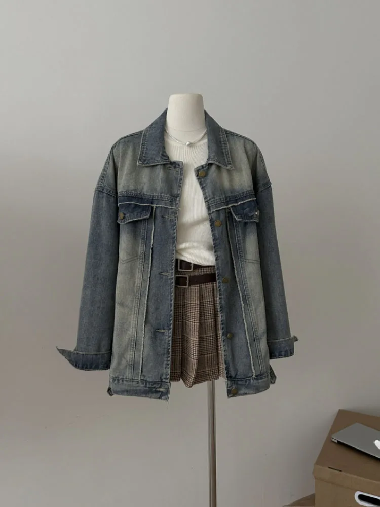 Y2K Wash Basic Women's Denim Jacket Fashion 2023 Fall Vintage American High Street Temperament Short Jacket Women