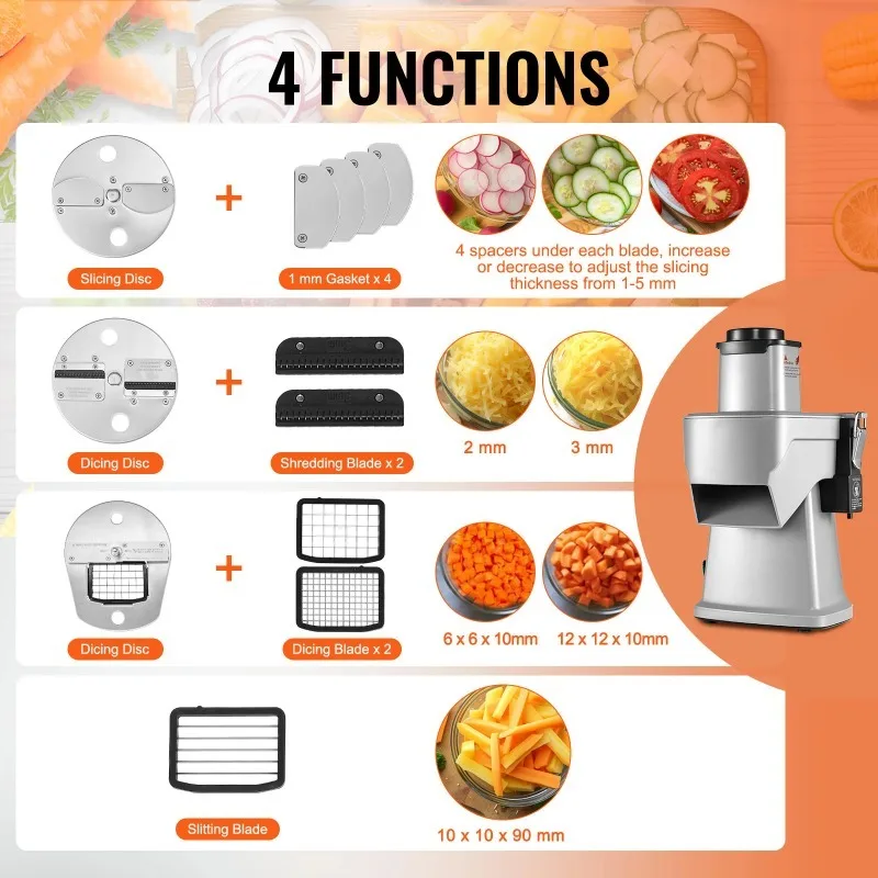 SucceBuy Electric Vegetable Slicer 4 in 1 Multifunctional Food Cutter Vegetable Chopper for Slicing Shredding Dicing Slitting view 2