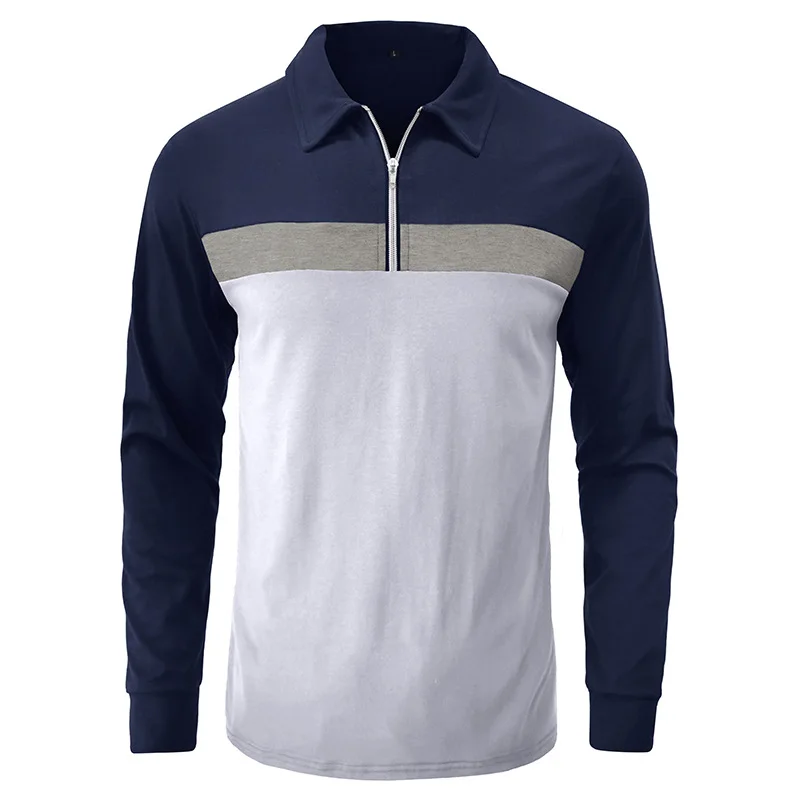 2026Cross-border size Polo men's T-shirt autumn and winter new lapel color matching POLO shirt foreign trade men's long sleeves