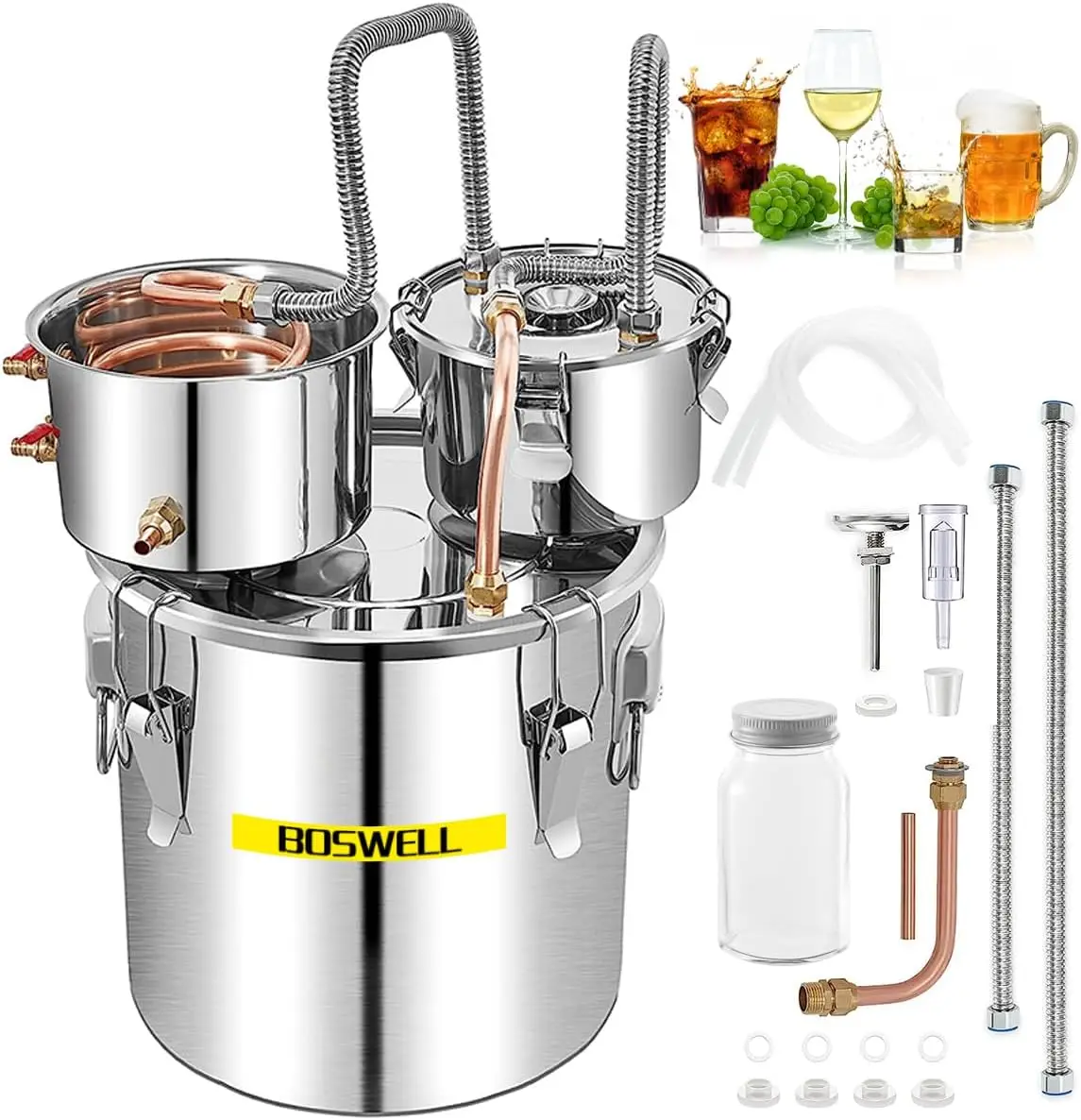 13.2Gal / 50L Alcohol Still with Circulating Pump Copper Tube & Dual Display Thermometer,Stainless Steel Alcohol Distiller Kit