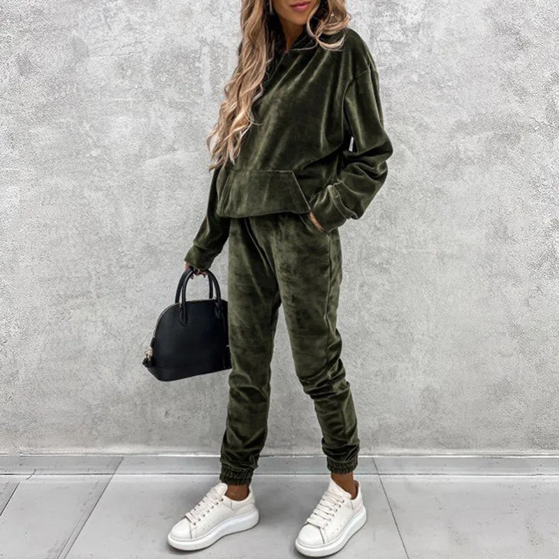 Jumper Suit Winter Spring Solid Casual Tracksuit Women Fleece 2 Pieces Sets Sports Sweatshirts Pullover Sweatpants