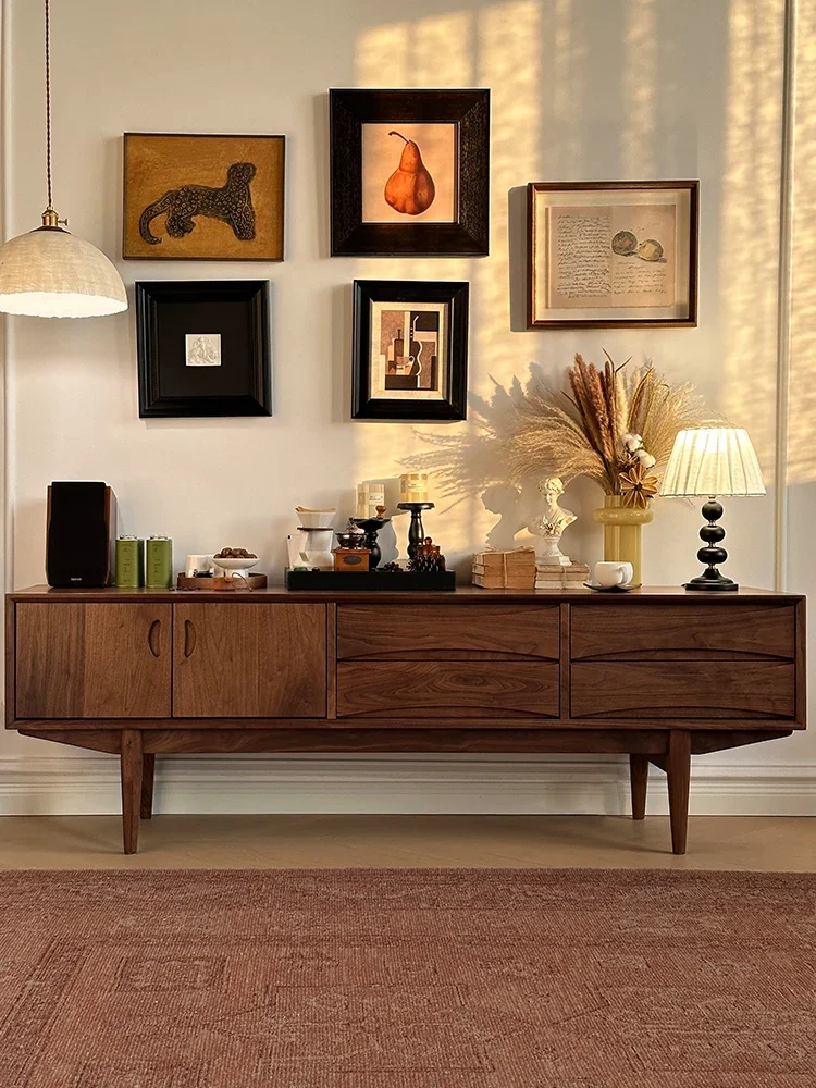 

K185 North America Black Walnut Solid Wood TV Cabinet Retro Affordable Luxury Living Room Locker TV Floor Cabinet