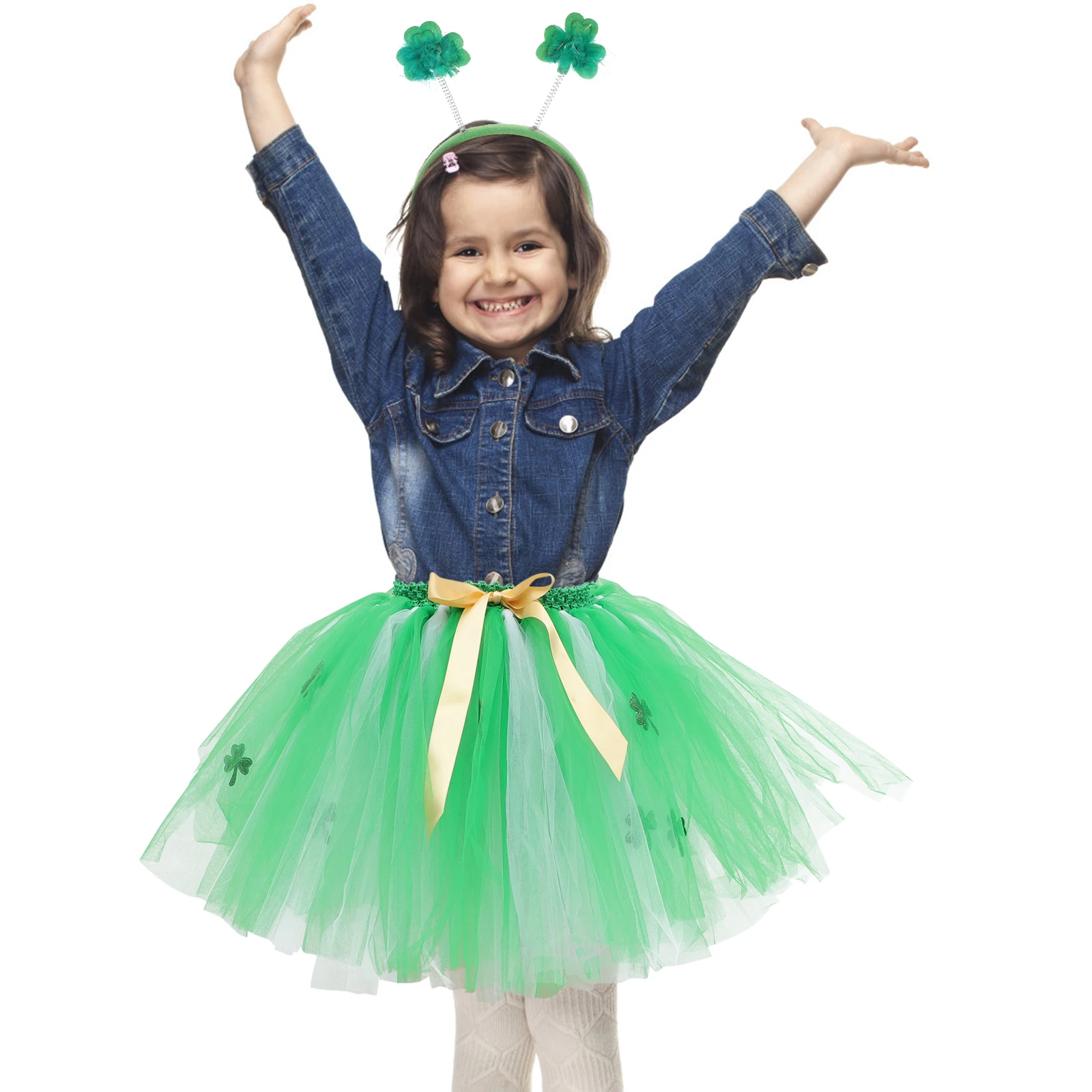 

Gauze Tutu Skirt Kids Green Mesh Dress Clover Headb St Patricks Day Costume Party Prom Carnival Daily Wear Skirt