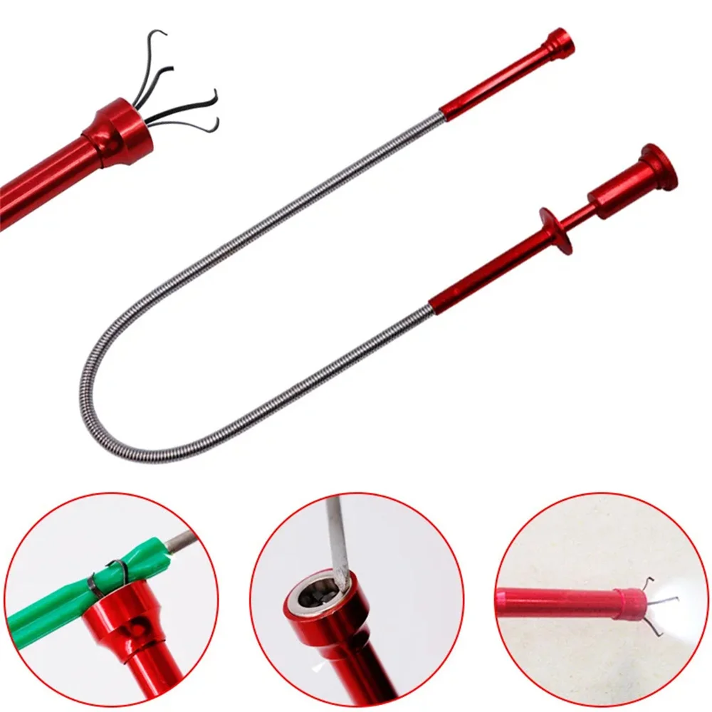 Telescoping Magnetic pickup Claw Magnetic Pick-up Tool 4 Claws with LED light Flexible Spring Magnet Grab Grabber （No battery）