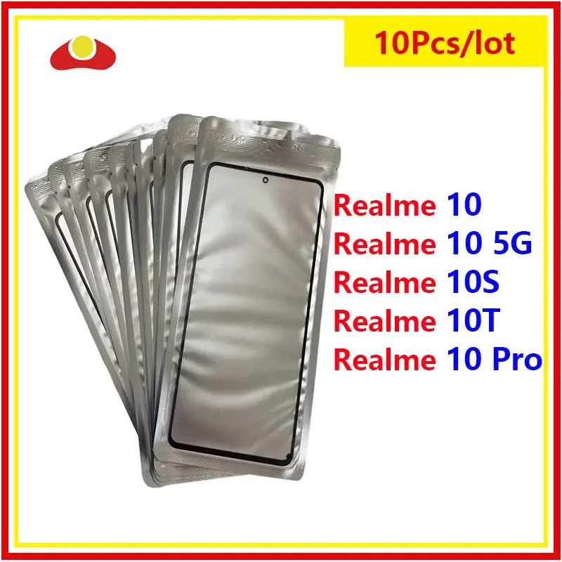 10Pcs/Lot For Realme 10 4G 10 Pro 10S 10T 5G Touch Screen Front Outer Glass Panel Lens LCD Front Glass With OCA