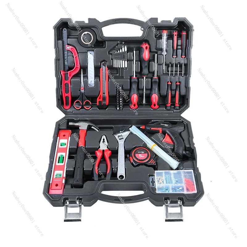 166 Piece Set of Hardware Tool Set, Multi-Function Woodworking Repair Tool Box Electrician Household Electric Drill Set