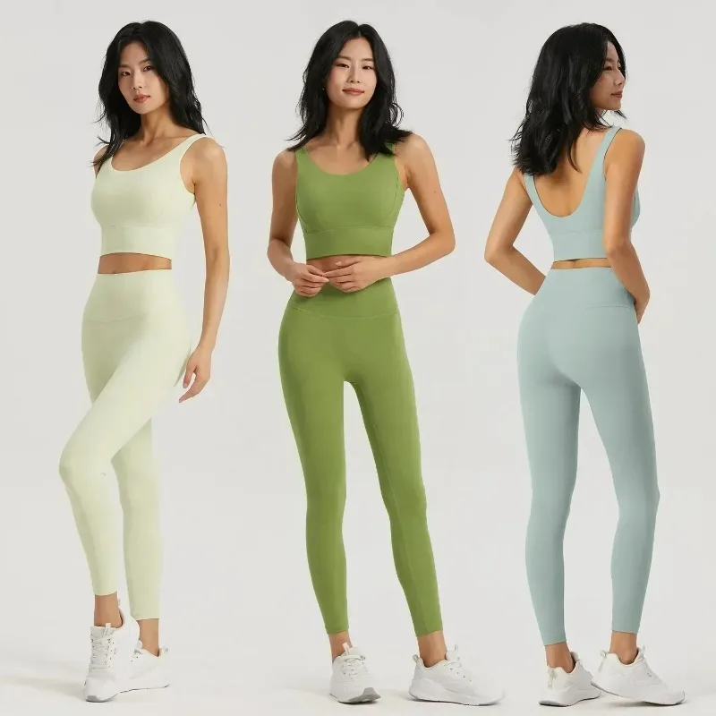 

Seamless Yoga Set Women Lycra Gym Clothing Sports Bra Semi-Fixed Cups Workout Tops Anti Rolling Yoga Leggings with Pocket Tights