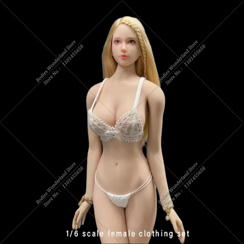 Zwart/Wit Kleur 1/6 Schaal Klassieke Vrouwen Kanten Bh String Ondergoed Set Transparante Lingerie Set Voor 123 Inch Action Figure Body